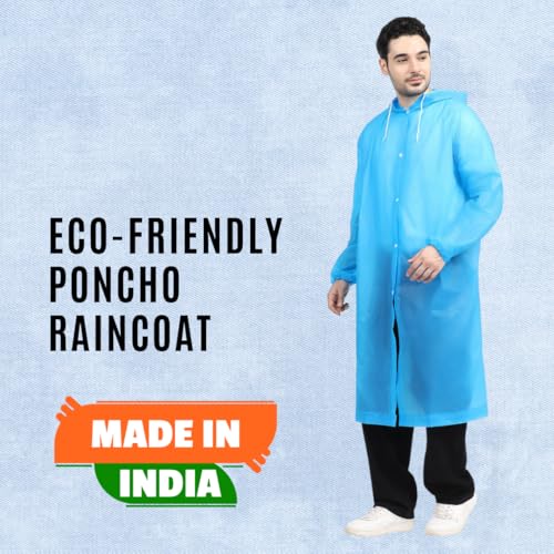 Image of Citizen Eco-Friendly EVA Poncho Raincoat for Men & Women, Lightweight Waterproof Coat with Hood, Adjustable Drawstring, Button Closure & Easy Carry Pouch, Reusable & Durable Outdoor Rainwear