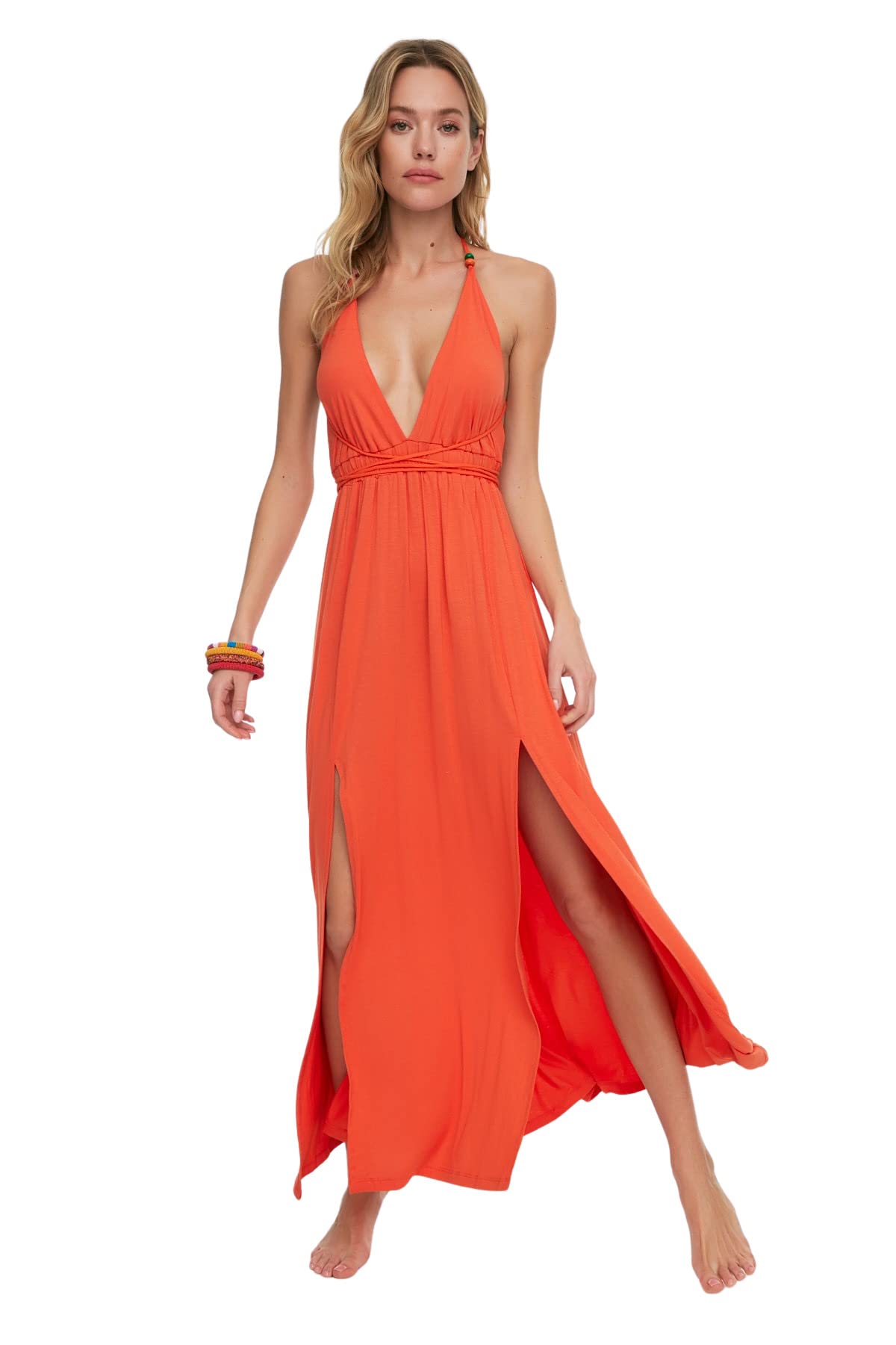Trendyol Woman Beachwear Maxi Basic Relaxed fit Woven Dress Orange