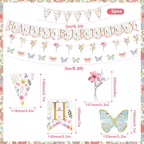 Image of Flower Birthday Decorations,Floral Birthday Banners,with Flower Bouquet Garland, Party Decorations for Girls Women