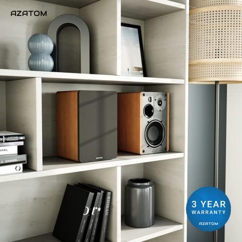 AZATOM EB100 Powered Bookshelf Hifi Speakers, 2.0 Active, Bluetooth, Wired, Wooden Enclosure, Perfect for Music, Vinyl records, Home Theatre, Gaming, Laptops, PC, 50 Watts (Walnut)