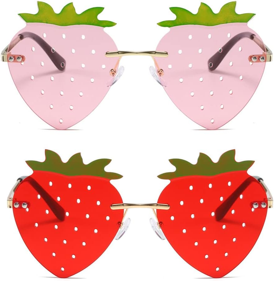 Cute Strawberry Shape Sunglasses for Women Men Girls Boys Party Prom Accessories Halloween Christmas Costumes Glasses (Red+Pink) - Image 2