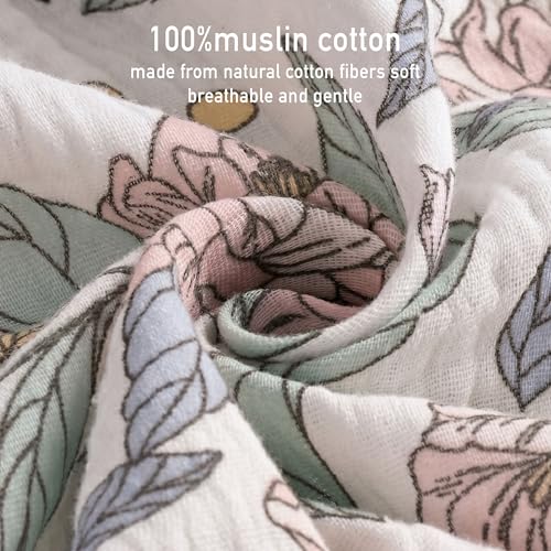 Image of Muslin Receiving Blankets, Neutral Blanket Swaddling for Newborn Boys and Girls, 5 Pack Breathable and Skin-Friendly Swaddle Wrap for Infant Baby (Pink Flower)