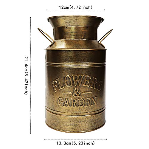 Fovasen Large Antique Gold Galvanized Milk Can Vintage Country Style Farmhouse Vase Primitive Flower Holder For Home Office Wedding Decor,8.5" #TOP6
