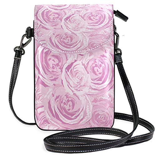 Preisvergleich Produktbild Handy Geldbörse Crossbody Pink Roses Kleine Umhängetasche Handy Geldbörse Geldbörse für Frauen Mädchen