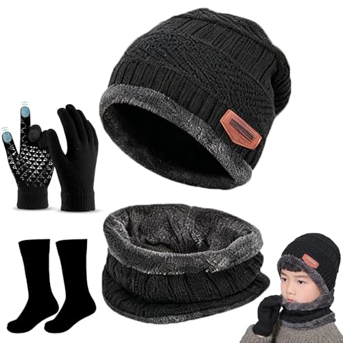El Mejor Listado de Guantes para Niño para comprar hoy. 48 4 en 1 Gorro de Invierno para Niños y Bufanda, Guantes para Niños, Calcetines de Esquiar, Genérico Gorro de Invierno para Niños para niños de 6 a 15