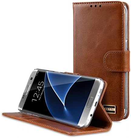 Vetti Craft Genuine Leather Folio Stand Book Type Case for Samsung Galaxy S7 Edge - Brown Wax Leather