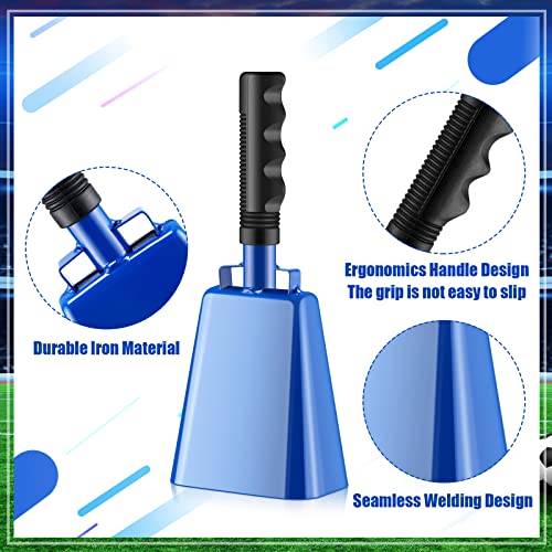 Noise Makers 10 Inch Steel Cowbell With Handle Cheering Cow Bell With Cheerleading Pom Poms For Football Sporting Events Classroom Wedding School Metal Alarm Percussion Musical Instrument (Blue) #TOP2