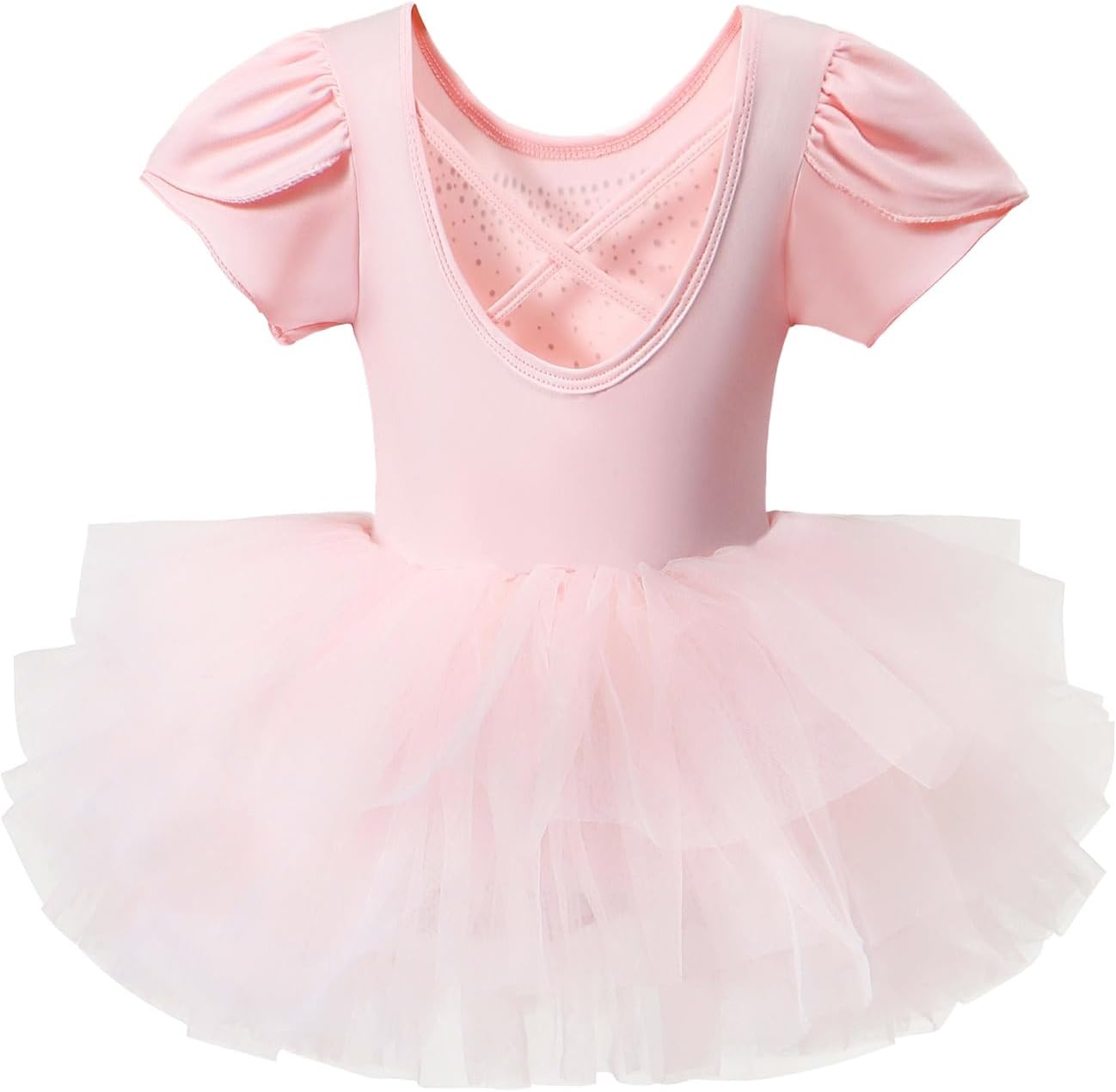 KARETT Toddler Ballet Leotard with Snap Glitter Ballerina Outfit Criss-Cross Pink Tutu Dress for Girls 1-7 Years - Image 2