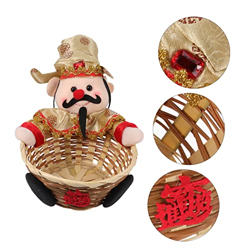 Gogogmee 1 pç Shen Lucky Figurines God Snack Home Wealth Tray Recipiente de bambu Suporte Prato Tige
