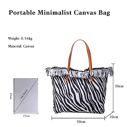 Image of CORIOS Tote Bag for Women Cute Canvas Shoulder Bag Summer Vibe Beach Bag Casual Handbag Bohemian Hobo Bag with Tassels