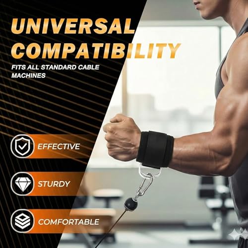 Image of RACE Wrist Cuff Straps with Dual D-Rings - Secure & Comfortable Support for Cable Machine Workouts, Lateral Raises, Arm Strength Training, and Triceps Exercises