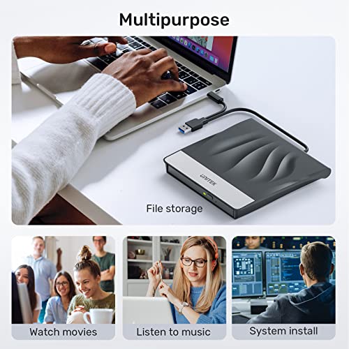 Unitek External Cd/Dvd Drive For Laptop With Usb 3.0 And Type-C, Portable Dvd Player, Optical Cd Burner Writer Reader For Laptop Desktop Pc Windows 11/10/8/7, Mac Pro/Air Macbook, Linux #TOP5