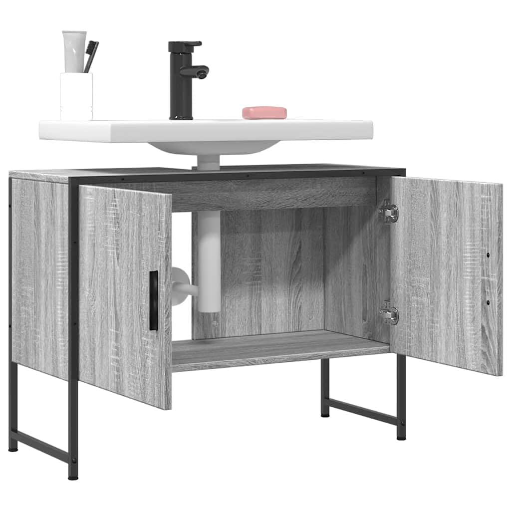 Armario para debajo del lavabo Sonoma, 80 x 33 x 60 cm, material de madera con marco de acero pulverizado, moderno y robusto, mueble de baño para baño pequeño, con soporte de pared para