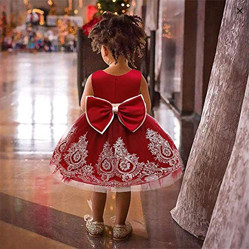 Avazu 0-6T Easter Big Bowknot Pageant Lace Embroidery Dress Toddler Baby Girls Party Ball Gown Dress Tutu Gown Formal Dresses With Headwear Wine 80 #TOP2