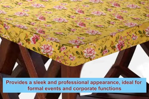 Image of The Furnishing Tree Elastic Cotton Square Center Table Cover 26x26 in Inches Floral Pink Rose on Yellow Base