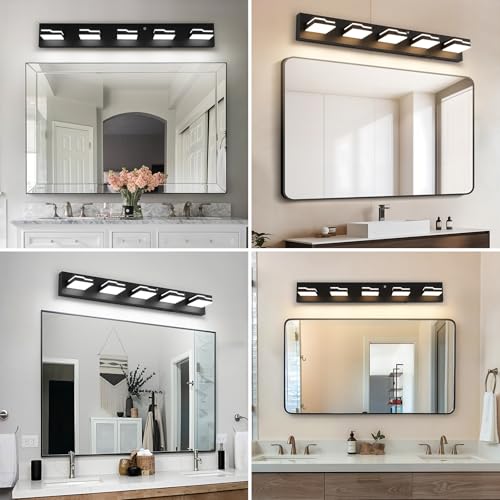 Image of 5-Light LED Bathroom Vanity Light, 32-Inch Matte Black