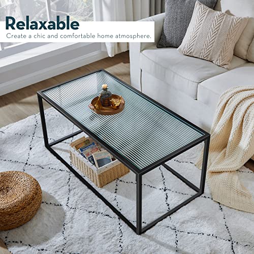 Saygoer Coffee Table Glass Coffee Tables Small Modern Art Center Table For Living Room Home Office Small Space Unique Clear Chic Tabletop With Metal Leg 39.3X19.7X17.7 Inches Easy Assembly #TOP4