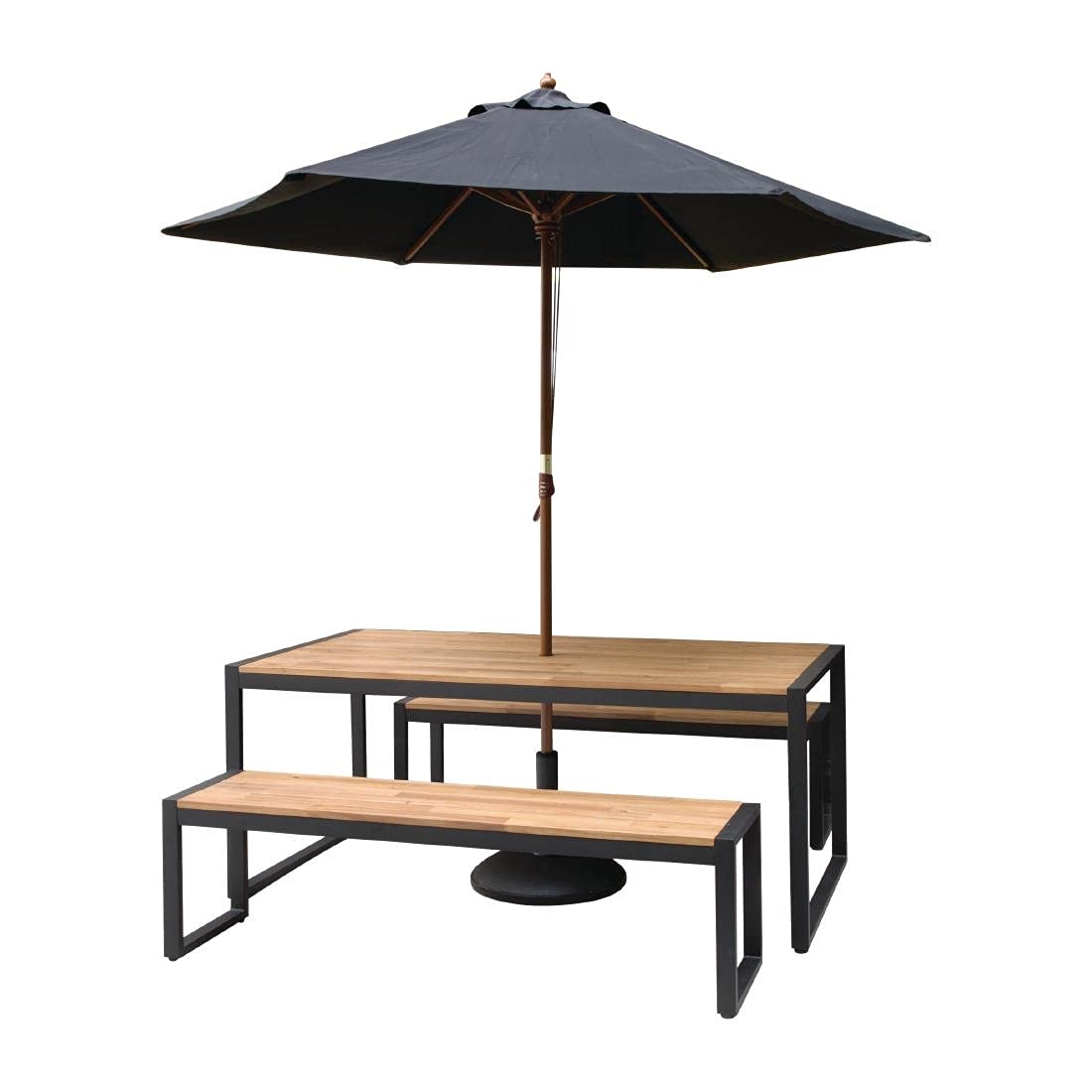 Bolero DS158 Lot de 2 bancs industriels en bois d'acacia et acier revêtu par pulvérisation Teck Hauteur 450 mm Largeur 1600 mm Longueur 380 mm