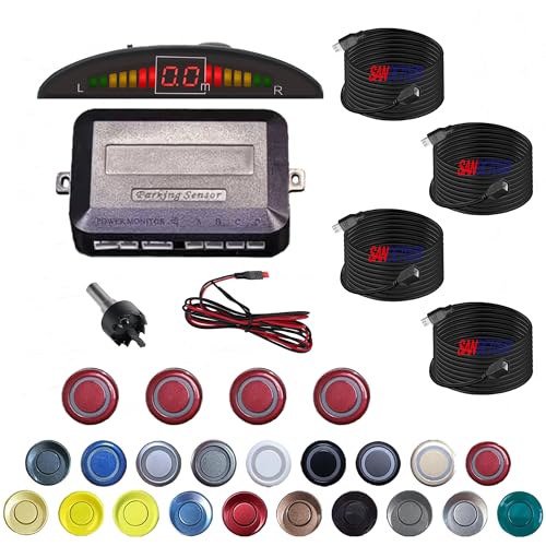 Image of Parking Sensor Kit Backup Sensor Kit Reverse Sensor for Pickup & Extended Vehicles - 4 x 2.3m Sensors + 4 x 4.5m Extension Cables, 24V Compatible (Voltage Reducer Sold Separatel Red