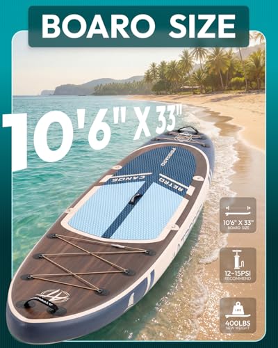 Image of 10'6''x33''Inflatable Stand Up Paddle Board, 400lbs Extra Wide Stand Up Paddleboard with Kayak Seat, Anti-Slip EVA Deck Premium SUP Accessories Kit, Non-Slip Stable Deck Boat
