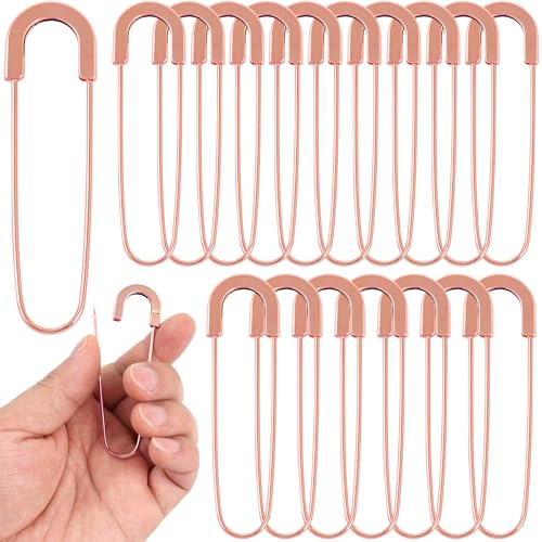 PECMER Large Safety Pins 3 Inch for Jewelry Making -Extra Giant 20 PCS Rose Gold Coiless Safety Pins Jumbo for Quilting, Clothes, Crochet, Decorative