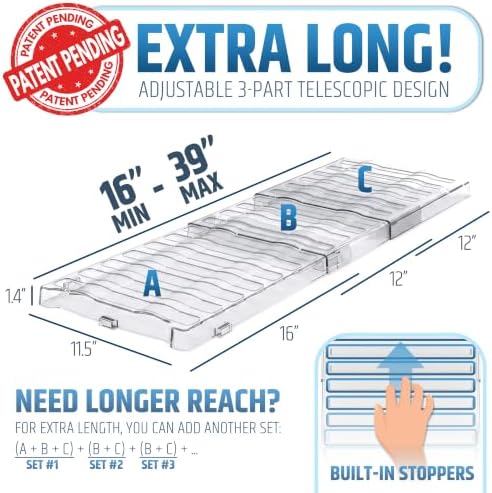 Powerful Magnetic Air Vent Extender for Floor Under Furniture - Sturdy & Durable - Super Strong Neodymium Magnets (Upgraded Patented Design) - 1.4" (H) x 11.5" (W) x Adjustable 16” to 39” Max Length - 5