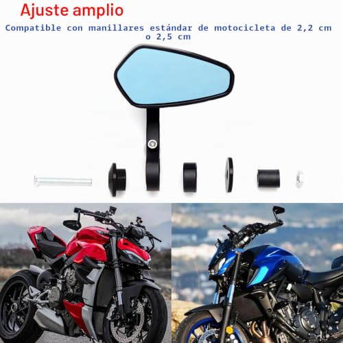 Espejos para motocicleta 22mm negros retrovisores de manillar 4