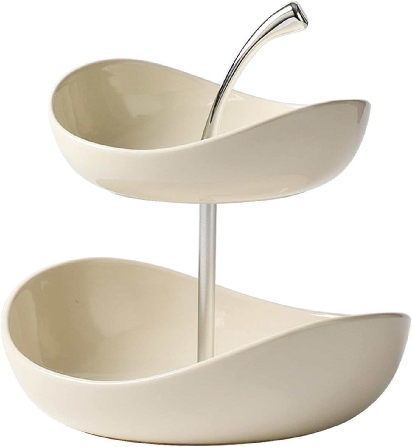 1PC Two Tier Fruit Bowl, Elegant Ceramic Fruit Basket with Detachable Layers for No Flavor Mixing, Cherry-Design White Ceramic Serving Plate.