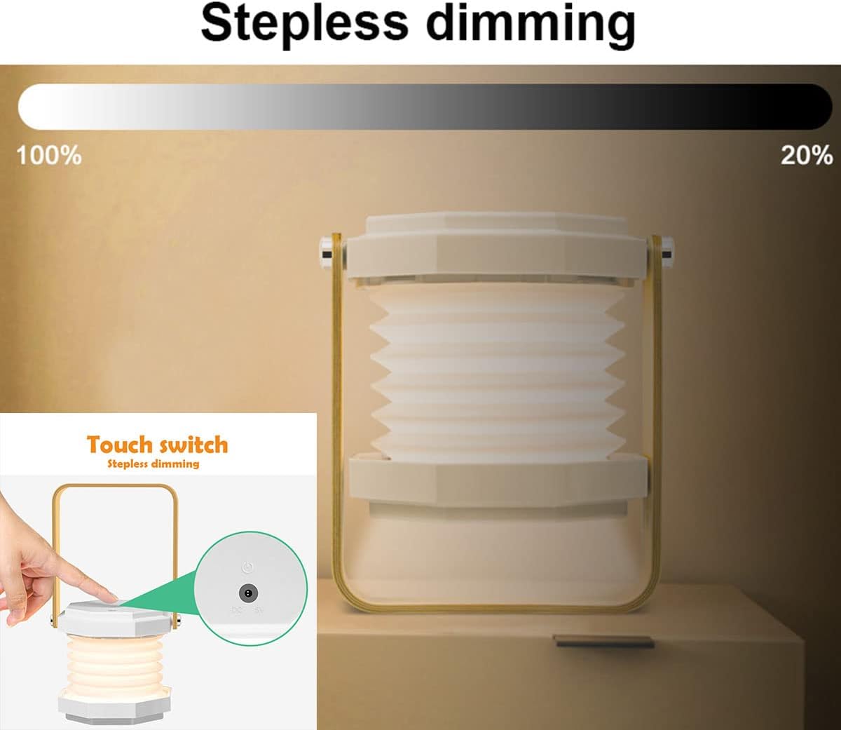 Rechargeable LED Lantern Lamp, Dimmable Multi-Functional Portable Night Light, Bedside Lamp for Bedroom, Living Room, Office, Camping