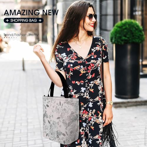 Sac de shopping pour voyage fleur gris blanc pratique - 6