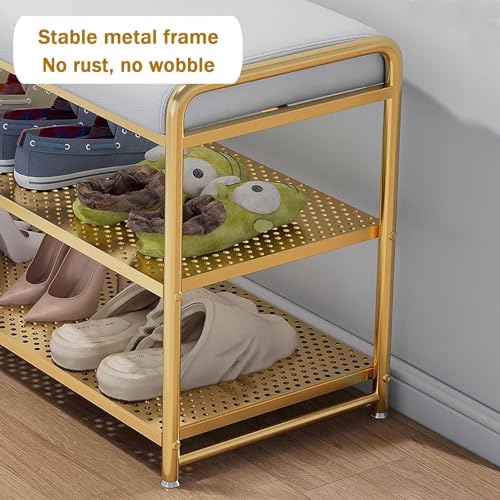 Banc à chaussures avec coussin moelleux et double étagère de rangement compacte