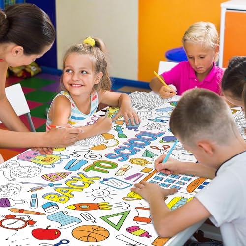 Image of Back to School Large Coloring Poster for Kids 30 x 72 Inch, Giant Coloring Paper Tablecloth Decorations, Color-in Activities Games for Classroom Supplies Must Haves