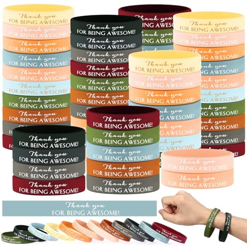 Sieral 120 Pcs Motivational Wristbands Bulk for Student Inspirational Rubber Bracelets Gift Thank You Being Awesome Band for Class Prizes End of School Teacher Graduation Employee Gift(Joyous Color)