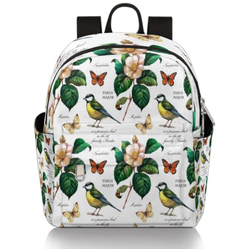 Mochila pequeña con diseño de flores, diseño de mariposas y pájaros, multicolor, Small Cover