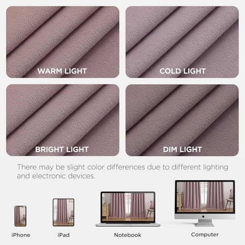 Image of Joydeco Rose Pink 100% Blackout Curtains 84 Inch Length 2 Panels Set, Black Out Curtain for Bedroom Living Room, Heavy Luxury Thermal Insulated Velvet Curtains Rod Pocket Back Tab, 52W x 84L