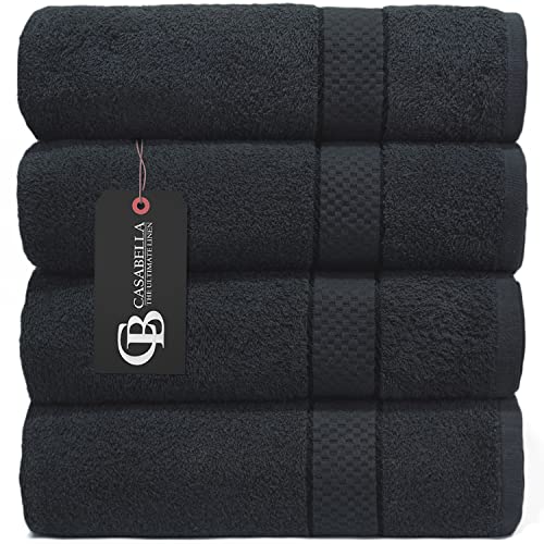 Casabella Pack of 2 Large Jumbo Bath Sheets 100% Egyptian Combed Cotton Big Beautiful Towels_Black_2pcs