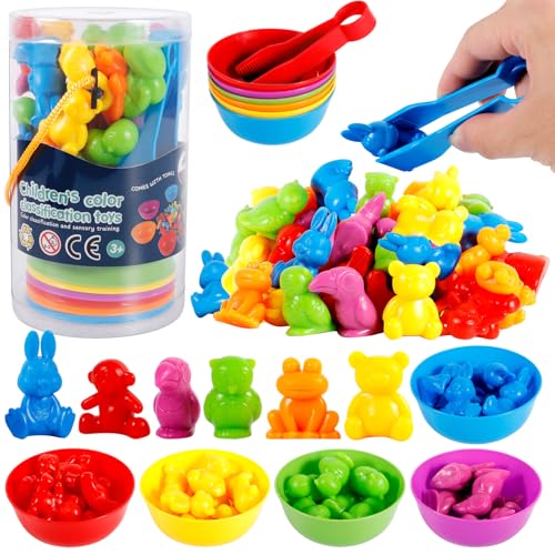 ZLPBAO Montessori Brinquedos 3 anos, Montessori brinquedos a partir de 2, 3, 4, 5 anos, 47 peças motor: fina jogos para brinquedos de animal para contar, aprendizagem de para meninos, meninas e