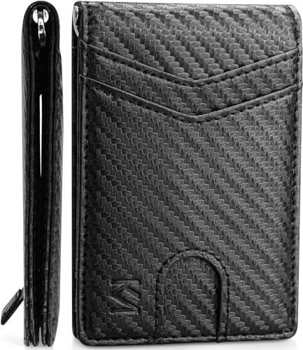 KM Legend RFID Blocking Leather Money Clip Wallet for Men - Slim Bifold Front Pocket Credit Card Holder with Secure Clip