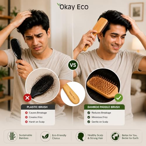 Image of Bamboo Paddle Hair Brush Natural Gentle Detangling EcoFriendly Hair Care Tool