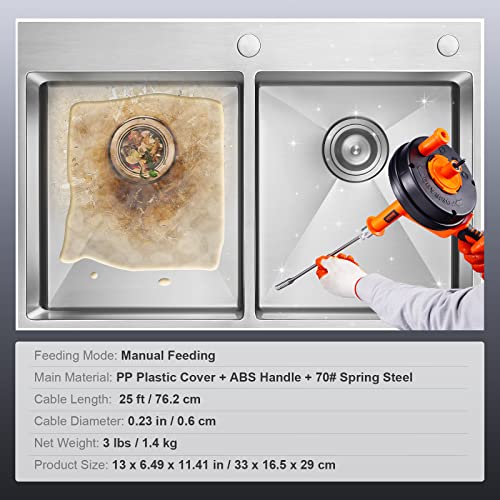 Vevor Auger 25Ft Plumbing Drill Attachment Plumbers Snake Drain Clog Remover For Kitchen Bathroom Shower Sink With Protective Hose And Gloves, Orange #TOP6