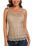 Anna-Kaci Womens Casual Formal Embroidered Lace Sequin Sleeveless Shirt Tank Top, Gold, Large