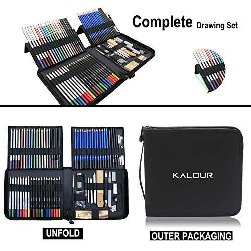 Kalour 82 Pack Drawing Sketching Pencils Kit, Premium Sketch Art Supplies For Artists, Include Colored, Graphite, Charcoal, Watercolor,Metallic & Pastel Pencils, Drawing Set For Adults Teens Beginner #TOP6