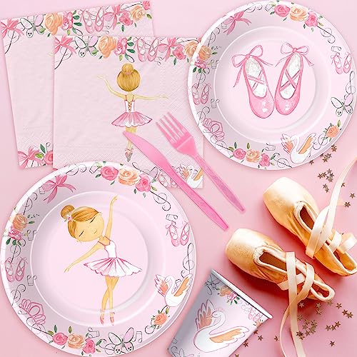 Xigejob Ballerina Birthday Party Decorations Tableware, Ballerina Theme Dancing Girl Ballet Party Supplies, Paper Plate, Cup, Napkin, Tablecloth, Disposable Cutlery, Straw, Serves 24 by Xigejob - Used condition - Image 4