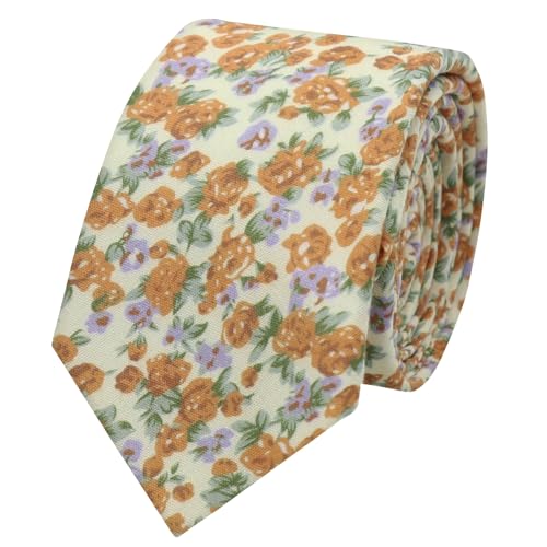Image of Floral Ties Skinny Tie for Men, Cotton Mens Neckties for Weddings | 2.56'', floral, slim, soft and comfortable, men's neckties for casual, business, party, daily, dating
