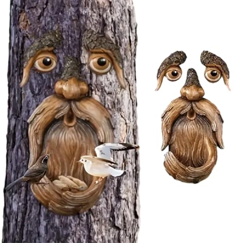 Baumgesicht Vogelfutterstation, Kunstharz Gartenfigur Alter Mann Baum...