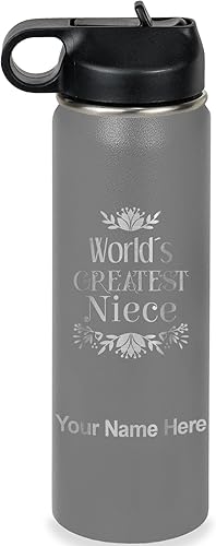 Miniatura 14 de LaserGram Personalized Water Bottle, World's Greatest Niece, Stainless Steel Double Wall Vacuum Insulated with Flip Top Straw, Custom Engraved Gift