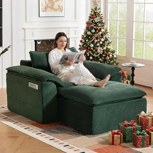 Hretanant 56" Chenille Lounge Chair & Sleeper Couch, Green