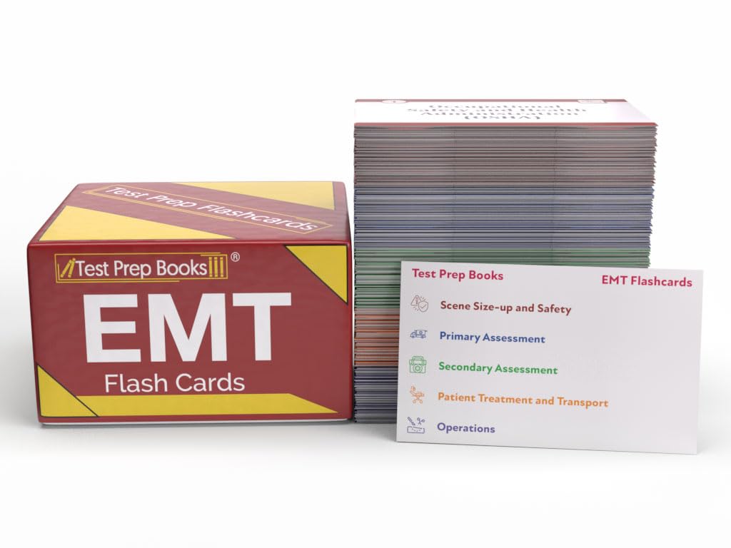 Tarjetas didácticas del examen NREMT: Guía de estudio de tarjetas didácticas de EMT y preguntas de práctica para el examen de técnico en emergencias médicas [Tarjetas a todo color]
