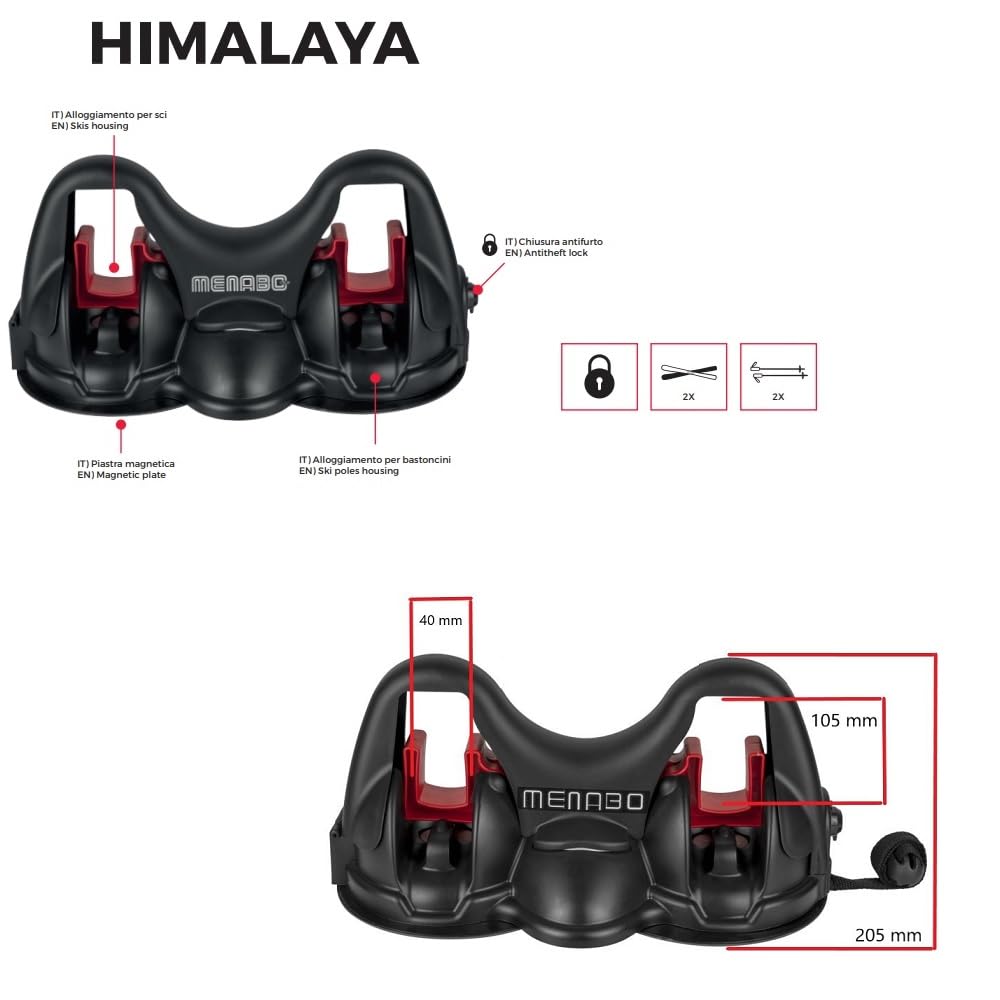 Compatible con Mini One/Cooper 5P dal 14 in POI 18 Smooth PORTAESQUÍS para 2 Pares DE ESQUÍS + 2 CAÑAS DE ESQUÍ MAGNÉTICAS con IMANES para Techo DE Coche HOMOLOGADO