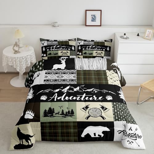 Castle Fairy Deer Antlers Full Size Comforter Set,Bear Pine Arrow